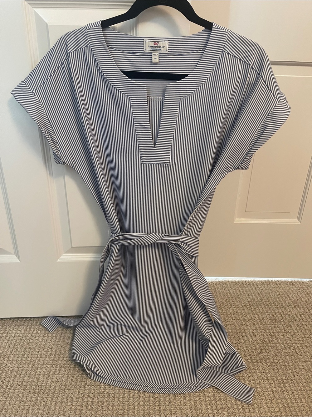 Vineyard Vines Navy & White Pinstripe Tie-Waist Tunic